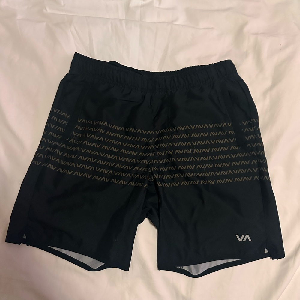 RVCA Black Athletic Shorts with Elastic Waistband and Moisture-Wicking Fabric